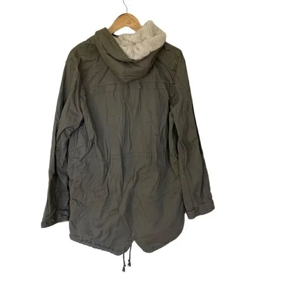 GLobe United by Fate zip up army green fleece hood coat draw string bottom XL